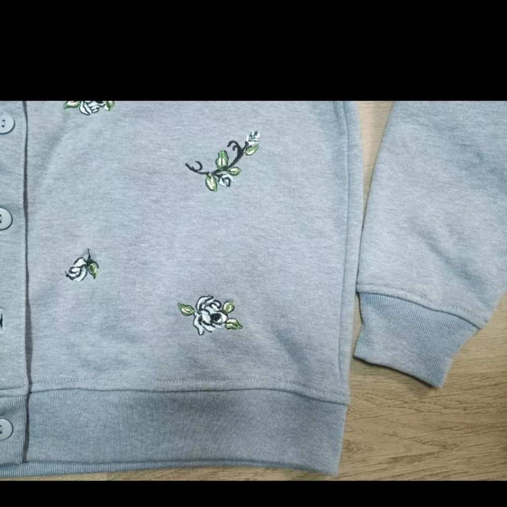 Vintage Shenanigans Grandma Cardigan Blue Small Floral Embroidery Small Petite - Picture 2 of 5